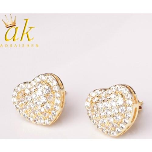 Heart-shaped Earring White Color Full Cubic Zircon Women Fashion Hip Hop Jewelry for Gift 14MM