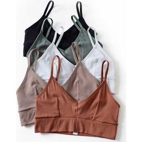 Women Cotton Low Back Bra Tank Top Cropped Tops For Girl Lounge Solid Color Casual Lingerie Wire Free Blackless Bra