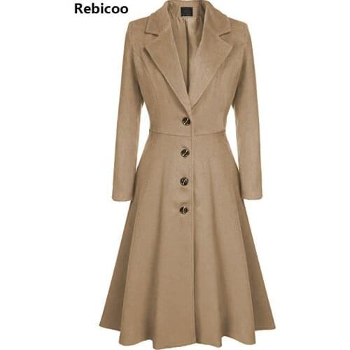 Winter spring Cool Women Lady Solid Single Breasted Extra Long Coat Outerwear Overcoat Wool Blends Plus Size 3XL 3 colors