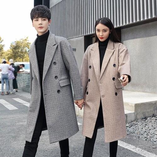 Women Wool Coat Plaid Women Loose Long Single Breasted Woolen Coats Spring Coat Woolen Overcoat Autumn Wool Jackets Trench