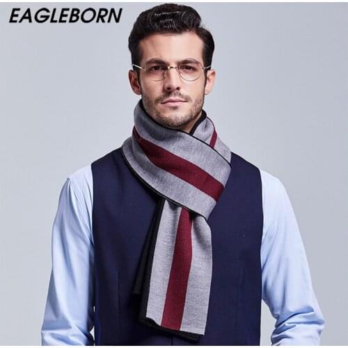 Winter New Men Business Casual Wool Scarf High Quality Classic Striped Plaid Warm Knitted Scarf Dad Scarf Men Gifts Scarf Mens