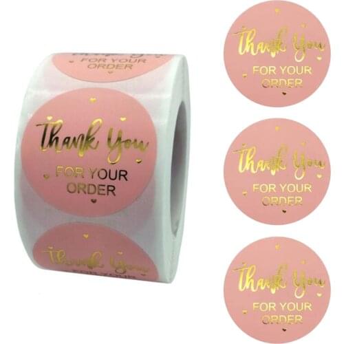 1inch Gold Foil Pink “Thank You For Your Order” Lables Stickers Paper For Card Gift Box Envelope Seals Sticker Decoration 500pcs
