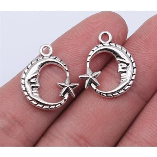 WYSIWYG 10pcs 19x16mm Antique Silver Color Stars And Moon Charms Pendant For Jewelry Making DIY Jewelry Findings