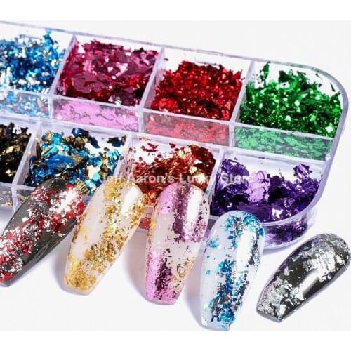 12 Colors Gold Silver Irregular Aluminum Foil Paper Nail Art Sticker 3D Glitter DIY Manicure UV Gel Polish Nail Decoration Tools