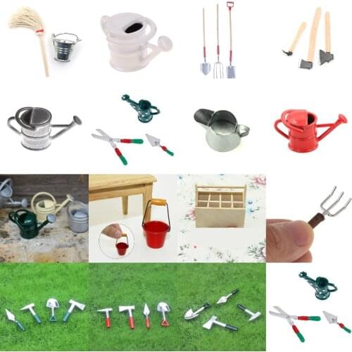 18 Styles Garden Tools Tin Watering Can For 1/12 Scale Dollhouse Miniatures Garden Scenery Kids Furniture Toys DIY Accessories