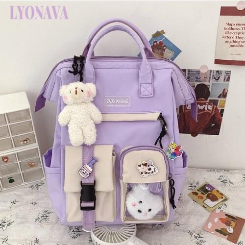 2021 Preppy Purple Backpack Women Waterproof Candy Colors Backpacks Fancy High School Bags for Teenage Girl Cute Travel Rucksack