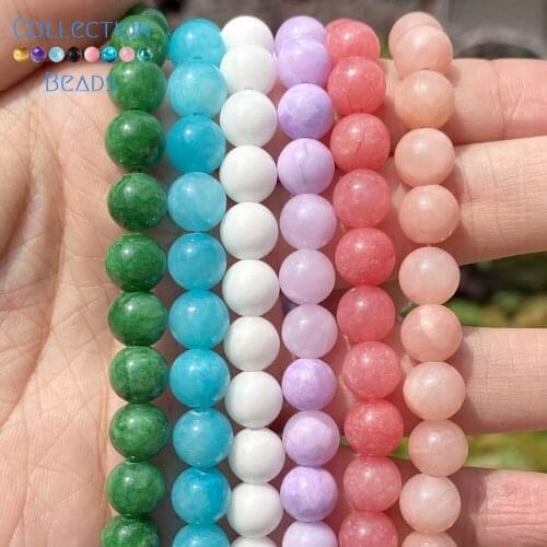 6/8/10/12mm Natural Stone Coloful Angelite Jades Round Spacer Loose Beads For Jewelry Making DIY Bracelets Accessories 15