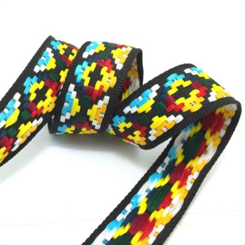 7/8'' 25mm 10yard/lots 100% polyester Zakka Handmade color geometry Woven Jacquard Ribbon dog chain accessories KTZD1604017