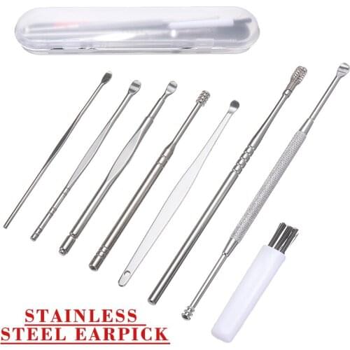 7pcs Stainless Steel Earpick Curette Ear Cleaner Earwax Removal Kit Wax Remover Ear Pick Spoon Clean Tool Ear Care