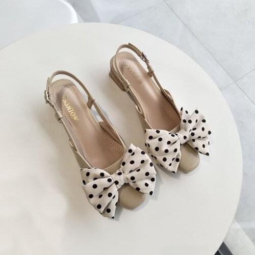Summer Fairy Style Thick-heeled Sandals Female Baotou Low-heeled Square-toe Grandma Shoes with Bowknot Sandals