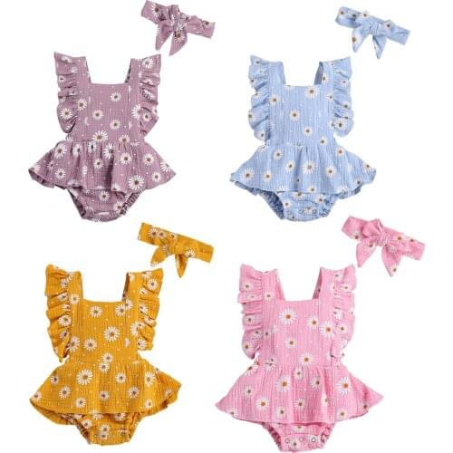 Citgeett Summer 0-24M Newborn Baby Girls Ruffle Romper Backcross Jumpsuit +Headband Outfits Sunsuit Baby Clothing