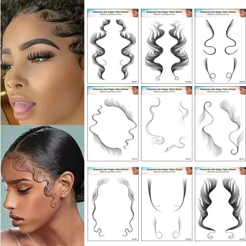 6D Waterproof Edges tatoo Sticker Baby Hair Temporary Tattoos Imitation Ecological Natural Curly Hair Edges Longlasting 18 Types