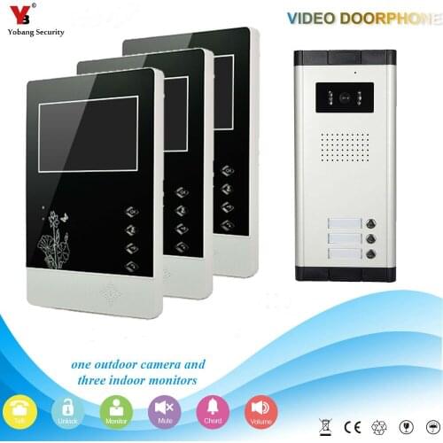 Yobang Security 4.3 inch Apartments of 3 Units Kit Video Door Phone Video Intercom Entrance Doorbell phone Night Vision camera