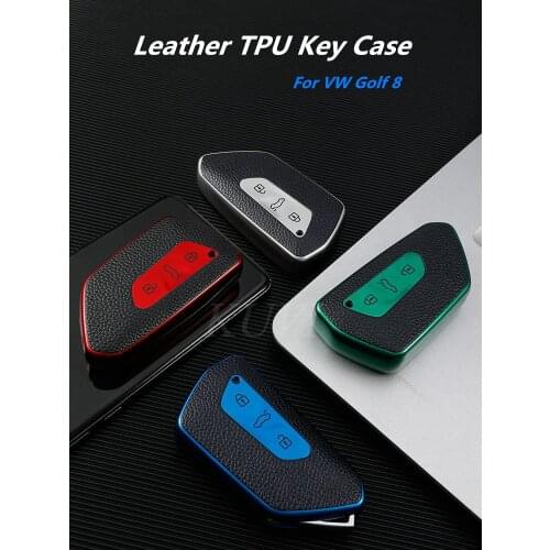 Leather Car Key Case Remote Control Protector Cover Skin 3 Button Smart Keychian Holder For VW Volkswagen Golf 8 Mk8 2020 Skoda