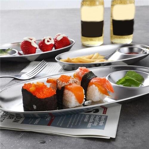 Kitchen Vegetable Plate Stainless Steel Fast Food Oval Sushi Shrimp Dumpling Kimchi BBQ Fast Food Seasoning Plate