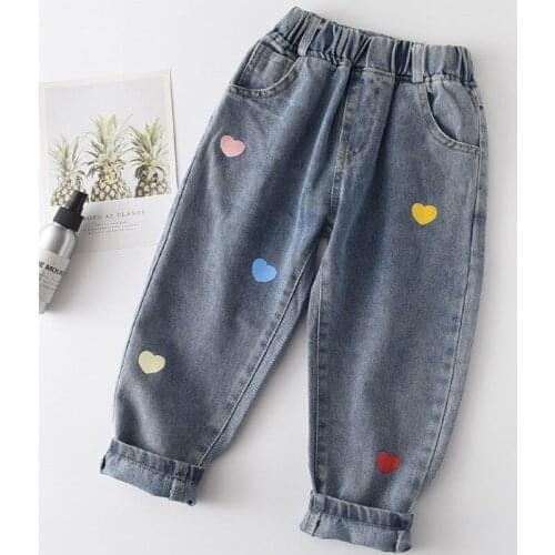 Menoea Kids Casual Jeans 2020 New Autumn Spring Girls Boys Fashion Jeans Children Lovely Heart Print Leggings for 2 6 Years
