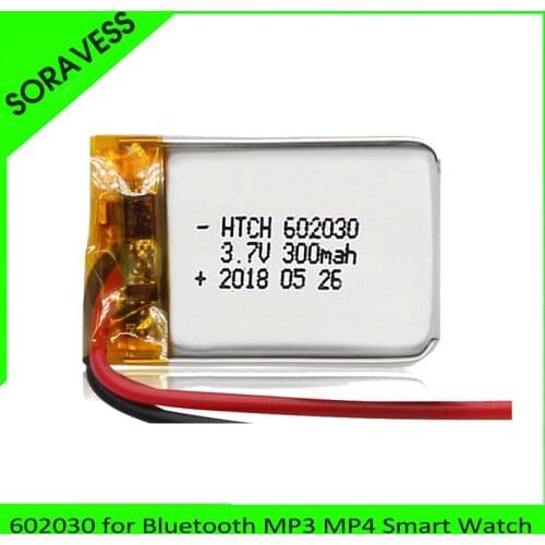 300mAh 602030 3.7V lithium polymer battery, Bluetooth MP3 MP4 Smart Watch wireless card audio recorder Rechargeable Li-ion Cell