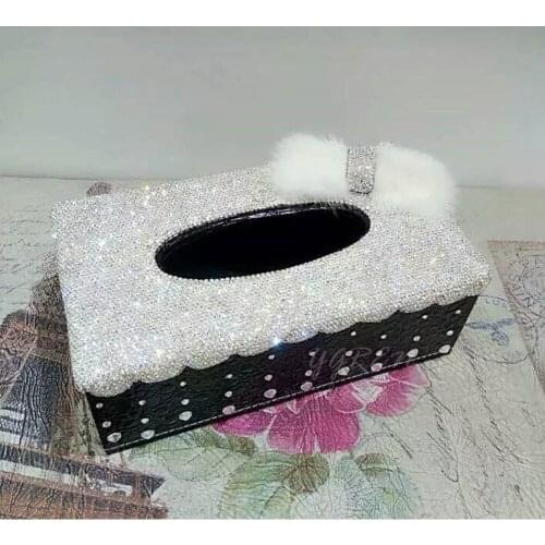 Fashion Block Type Car Leather Tissue Box Soft Mink Fur Bow Paper Towels Cover Case for Home Car Interior