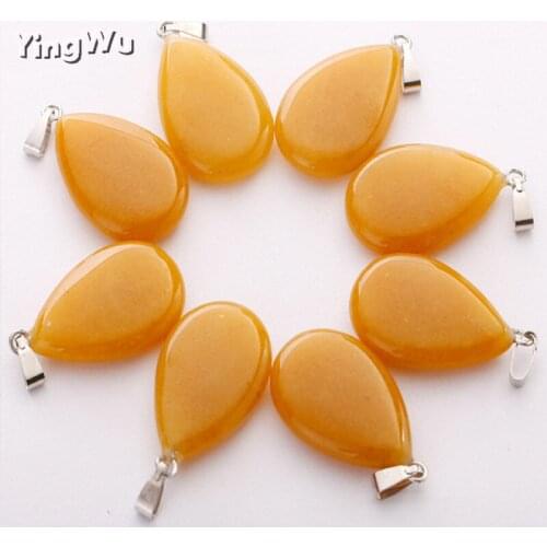 Yingwu Trendy-beads Summer Style Silver Plated Natural Yellow Agate Stone Water Drop Modern Pendants Charms Jewelry 8pcs