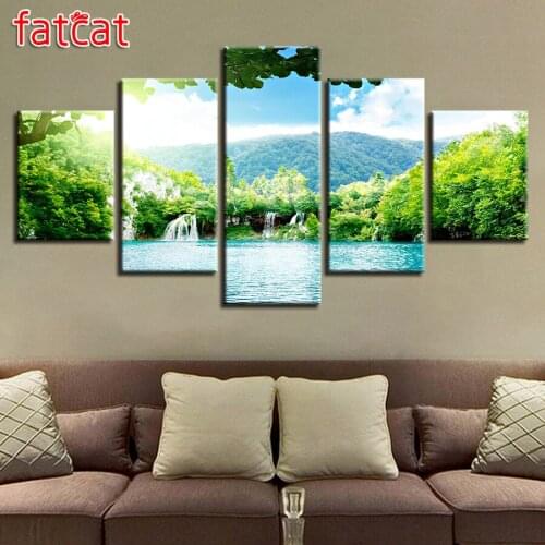 FATCAT Spring landscape lake 5 piece Diy Diamond Painting Cross Stitch full Square Round Diamond Embroidery kits Decor AE2344