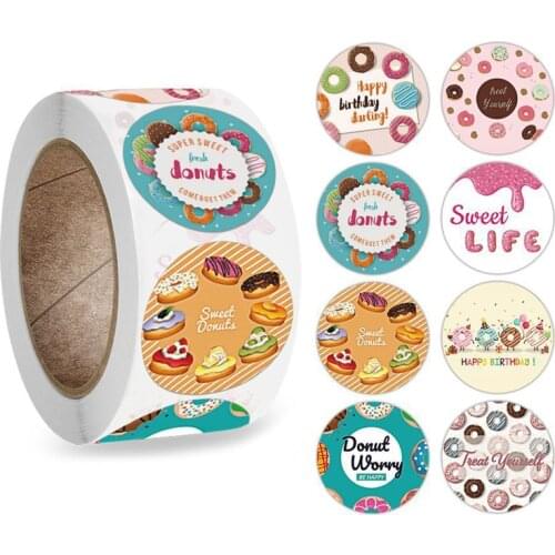 100-500pc Happy Birthday Sticker Donuts Delicious Foods Sticker Label For Homemade Bakery Gift Packaging Scrapbooking Kids Party