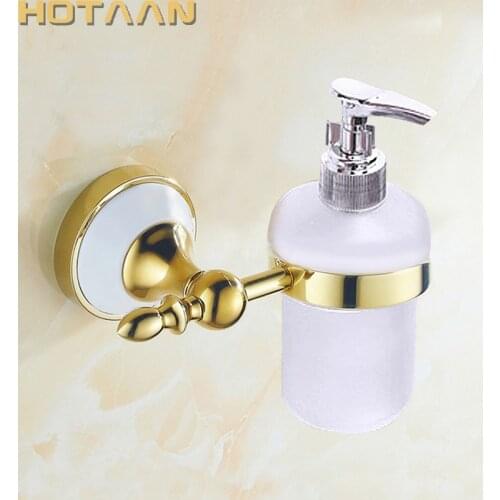Free Shipping Gold Color Wall Mounted Toilet Soap Dispenser Holder with Glass Bottle Chrome Stainless Steel Bathroom hardware