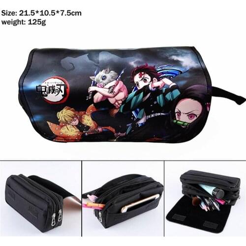 Anime Demon Slayer Nylon Pencil Case Boy Girl Student Cosmetic Bags Multifunction Cartoon Zip Penbag Travel Makeupbag Stationery