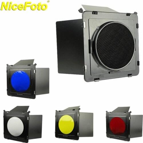 NICEFOTO 230mm Metal Elinchrom Hood Barn Door Filter Kit with Honeycomb Grid Fit for Elinchrom Reflector SN-12