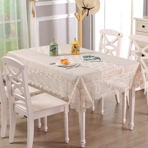New Europe Flowers Tablecloth White Hollow Lace Cotton Linen Dustproof Table Cloth Wedding Banquet TV Cabinet Wedding Decor