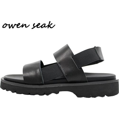 Owen Seak Men Sandals Shoes High Sweater Rome Sandals Flip Flops Luxury Trainers Genuine Leather Men Sandals Black