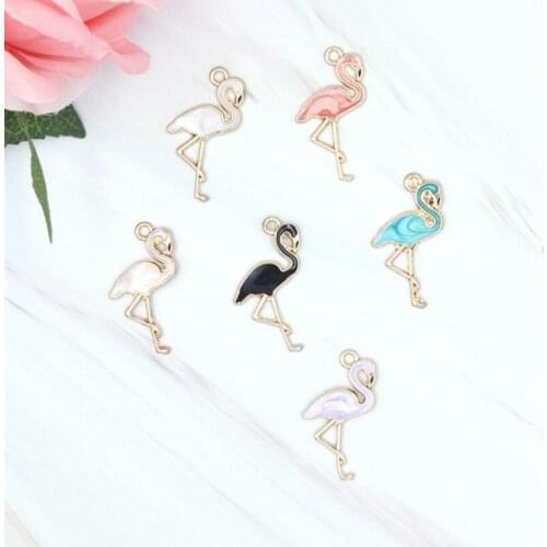 10pcs/lot Flamingo crane Enamel Charms Metal Gold Pendants Handmade Craft Charms for DIY Jewelry Making