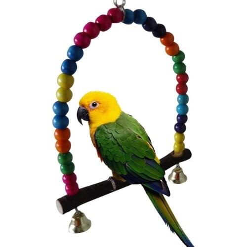 Bird toy Parrot Parakeet Budgie Cockatiel Cage Hammock Swing Toys Wooden Beads Bells Hanging Toy Pet Supplies