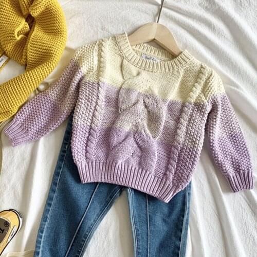 Winter Baby Kids Girls Hemp Flowers Pullover Sweaters 1-6Yrs New 2020 Autumn Kids Girls Long Sleeve Knit Gradient Ramp Sweater