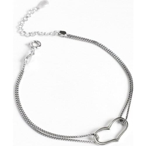 Ruifan Double Layers Love Heart Shape White Gold Genuine 925 Silver Womens Bracelet Ankle Party Bracelets Jewelry Gifts YBR053