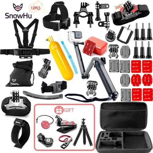 SnowHu for Gopro Accessories Set for go pro hero 9 8 7 6 5 4 3 kit 3 way selfie stick for sjcam for Yi 4K EVA case camera GS21