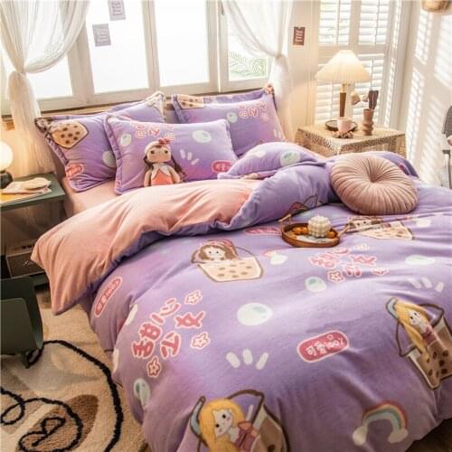 Purple Heart-warming Pearl Milk Tea Original Cartoon Soft Velvet Comfortable Quilt Cover Home Textiles Coral Velvet Quilt Cover