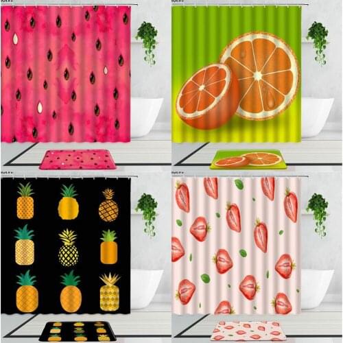 Tropical Fruit Print Shower Curtain Restaurant Kitchen Decoration Curtain Bathroom Non-Slip Bath Mats Carpet Home Decor Fabric