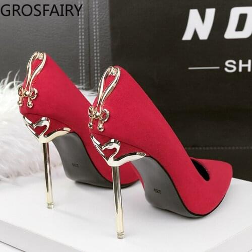 Womens Pointed High Heels Nightclub Sexy Metal Heel Womens Single Shoes Stiletto Bow Womens Shoes Banquet Wedding Shoes