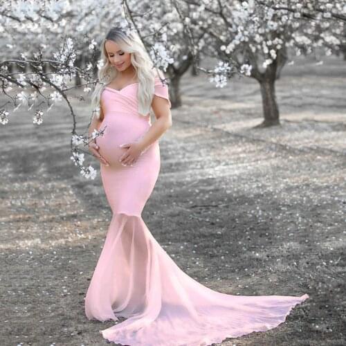 2020 Summer Maternity Tulle Long Dresses Baby Shower Cotton Dress Stretchy Pregnancy Photography Dress With Cape Long Train