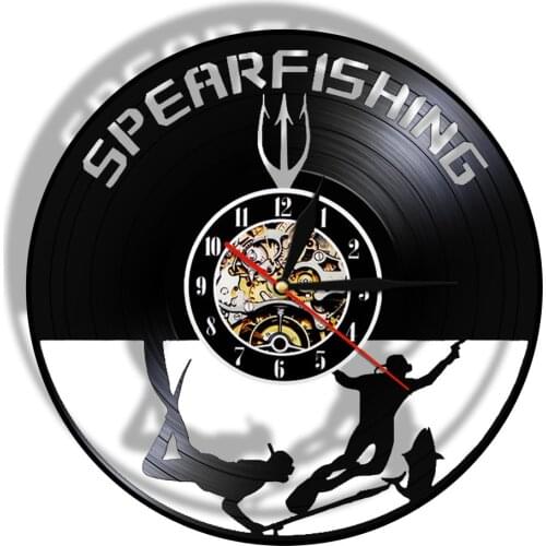 Spearfishing Vintage 12" Black Hanging Wall Clock Multi Coldecorors LED Sign Fishman Home Decorative Mood Lamp