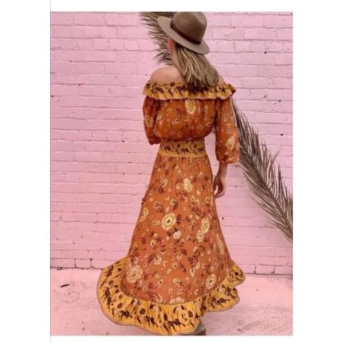 Klacwaya women 2020 fashion cascading ruffles pleated long skirts ladies print elastic waist skirt vintage femalee faldas mujer