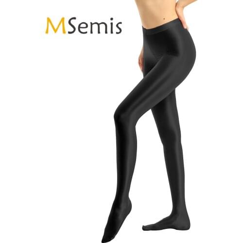 Womens Glossy Sexy Tights Pantyhose Shiny High Waist Tights Stockings Training Yoga Pants Close-Fitting Sports Dancing Leggings