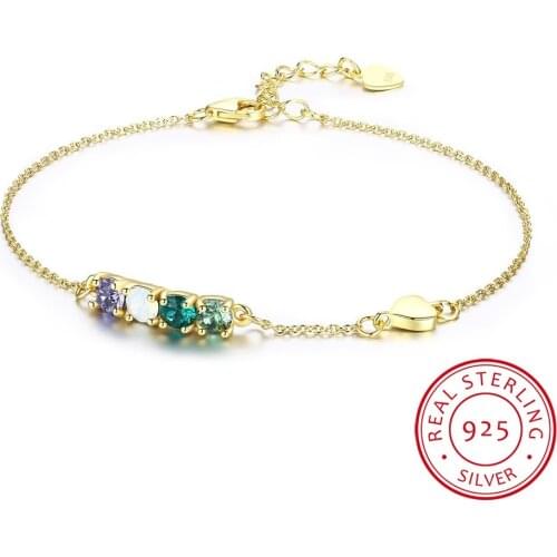 LEKANI REAL S925 Silver Gold Plated Geometric Adjustable Charm Bracelets Bangles For Women Fine Jewelry Crystals From Lekani