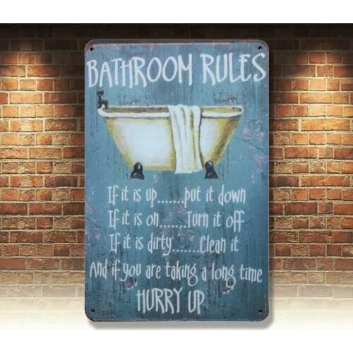 Fashion Bathroom Rules Rustic Bathroom Decor Vintage Wall Tin Sign 12" X 8"