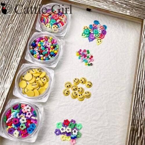 1 box 3D Smiley Candy Sun Flower Colorful Nail Studs Japanese Manicure Nail Smile Decoration Nail Art Nail Salon