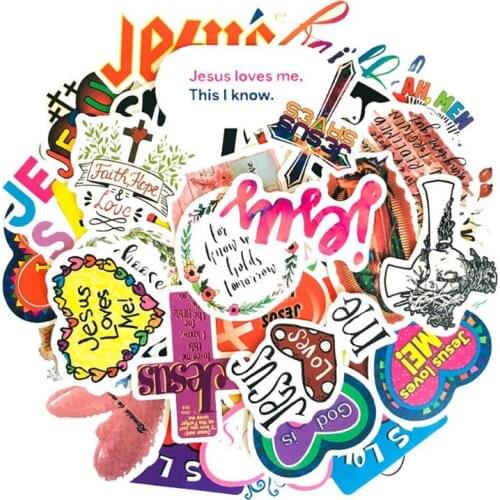 10/30/50PCS Cartoon Jesus Painted Dumb Film Helmet Luggage Laptop Waterproof Sticker Toy Decoration Wholesale