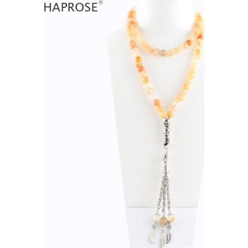 100% Natural primary color agate bracelets Prayer Islamic Muslim tasbih Allah Rosary Ladies Agate Necklace 99 beads 6-10mm