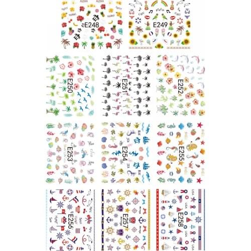 11 PCS / LOT SIMULATION EMULATION SELF-ADHESIVE 3D NAIL TATTOOS STICKER TROPICAL PLANT PALM LEAF FISH ANIMAL BIRD E248-E258