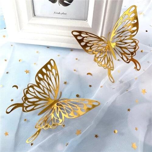 12Pcs 3D Wall Stickers Hollow Rose gold/Golden/Silver Butterfly Wall Stickers DIY Art Home Decor Wall Decals Wedding decoration