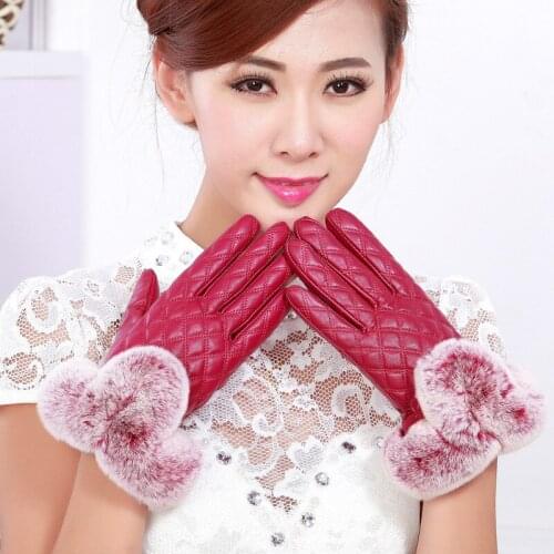 2016 Thickening Sheepskin gloves female winter double layer thermal gloves leather cape hare wool touch screen genuine leather